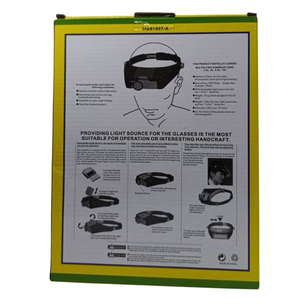 Лупа бинокулярная налобная MG81007-A с LED подсветкой/монокуляром 3 линзы 1,5X/3X/8,5X/10X Black/Wine Red (160419) - фото 8