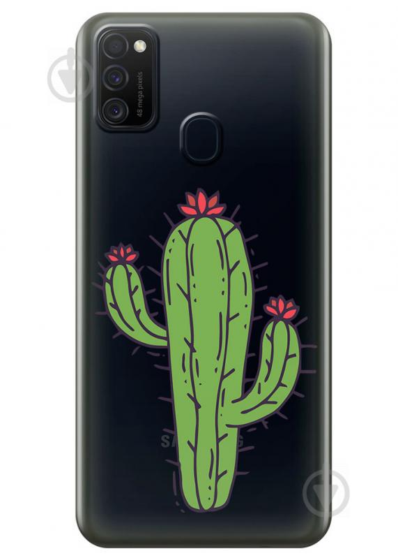 Прозрачный силиконовый чехол iSwag для Samsung Galaxy M21 с рисунком - Тропический кактус (M1743)