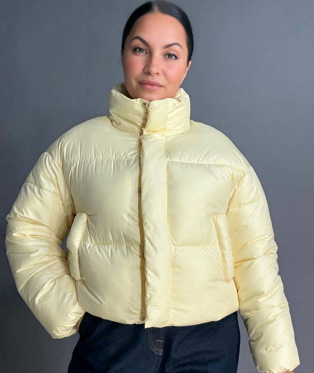 Куртка женская HAIZIYUAN 8606 короткая пуффер с воротником XL Желтый (4794) - фото 9 Куртка женская HAIZIYUAN 8606 короткая пуффер с воротником XL Желтый (4794) - фото 9