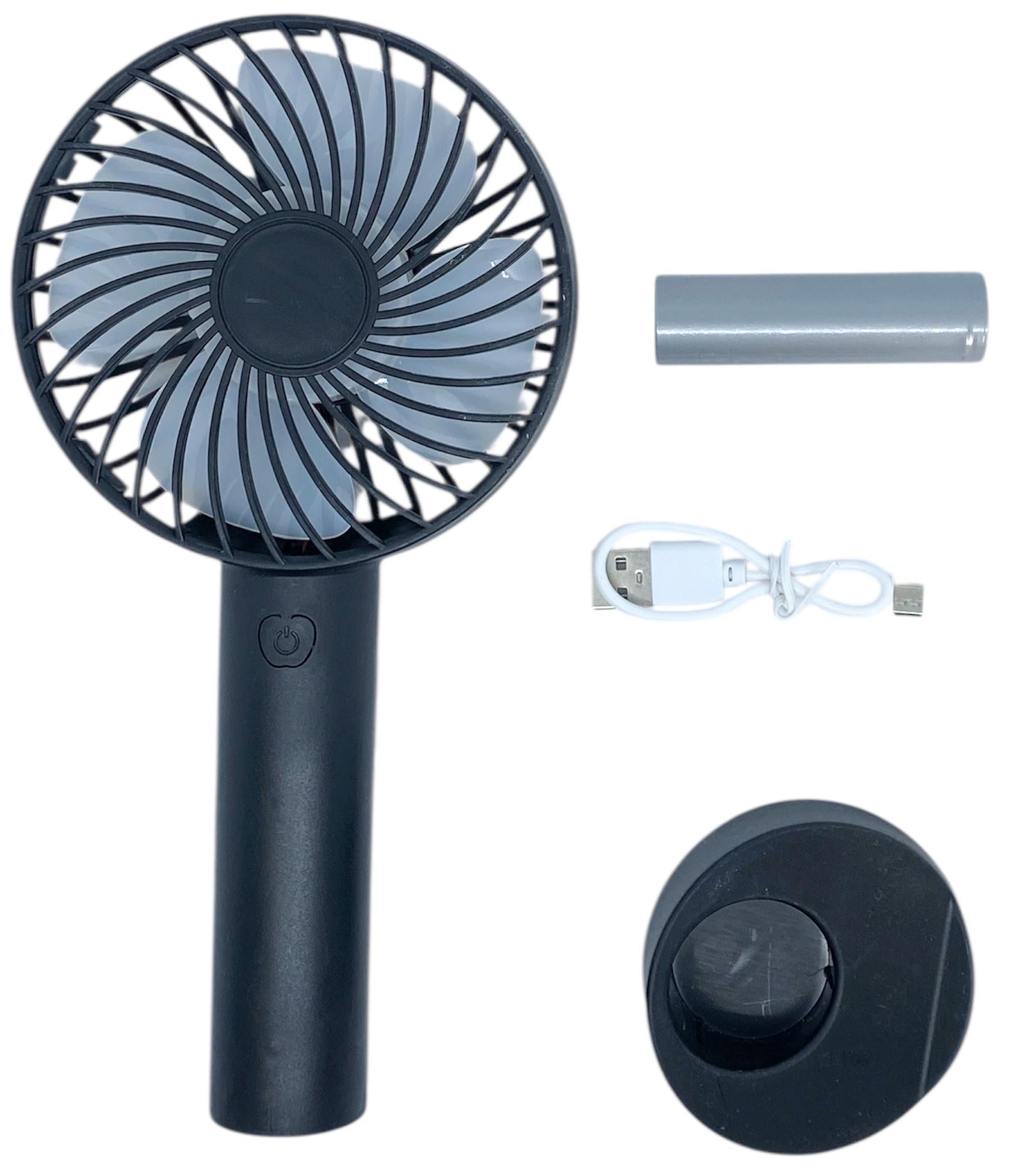 Вентилятор на аккумуляторе ручной с подставкой портативный зарядка от USВ 3 режима Черный