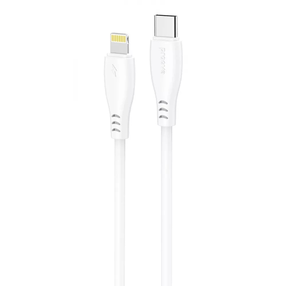 Кабель для зарядки Proove Simple Silicone, Type-C to Lightning, мощность 27W, длина 1 м, Белый Кабель для зарядки Proove Simple Silicone, Type-C to Lightning, мощность 27W, длина 1 м, Белый