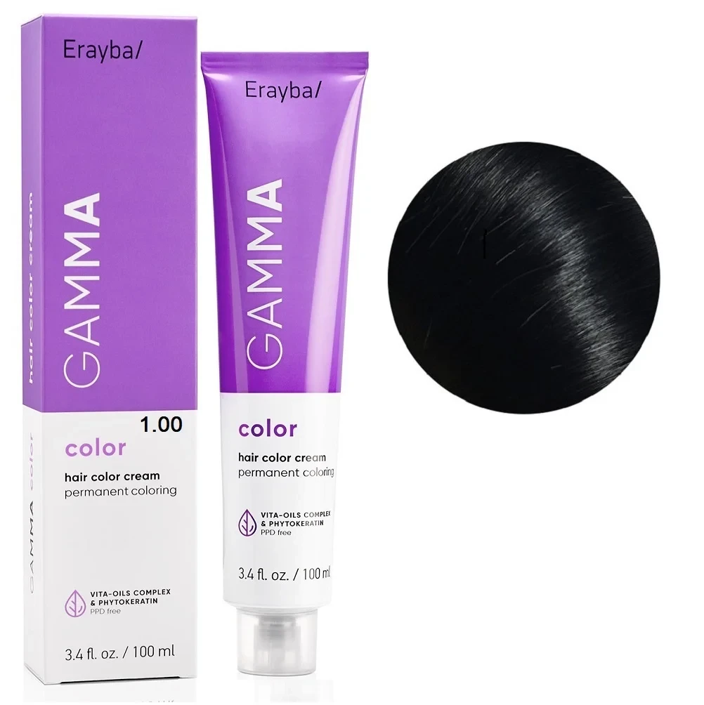 Краска для волос перманентная Erayba Gamma Color Cream 1/00 Натуральный черный ​​100 мл