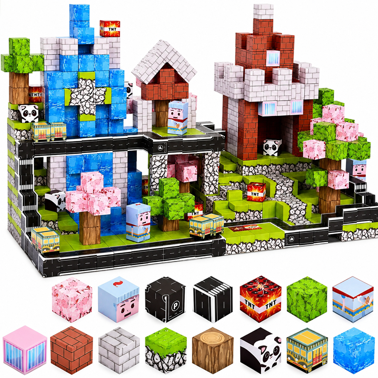 Конструктор магнитный Minecraft Кристальная Крепость и Сакурий Биом 100 дет. (BT115(1))