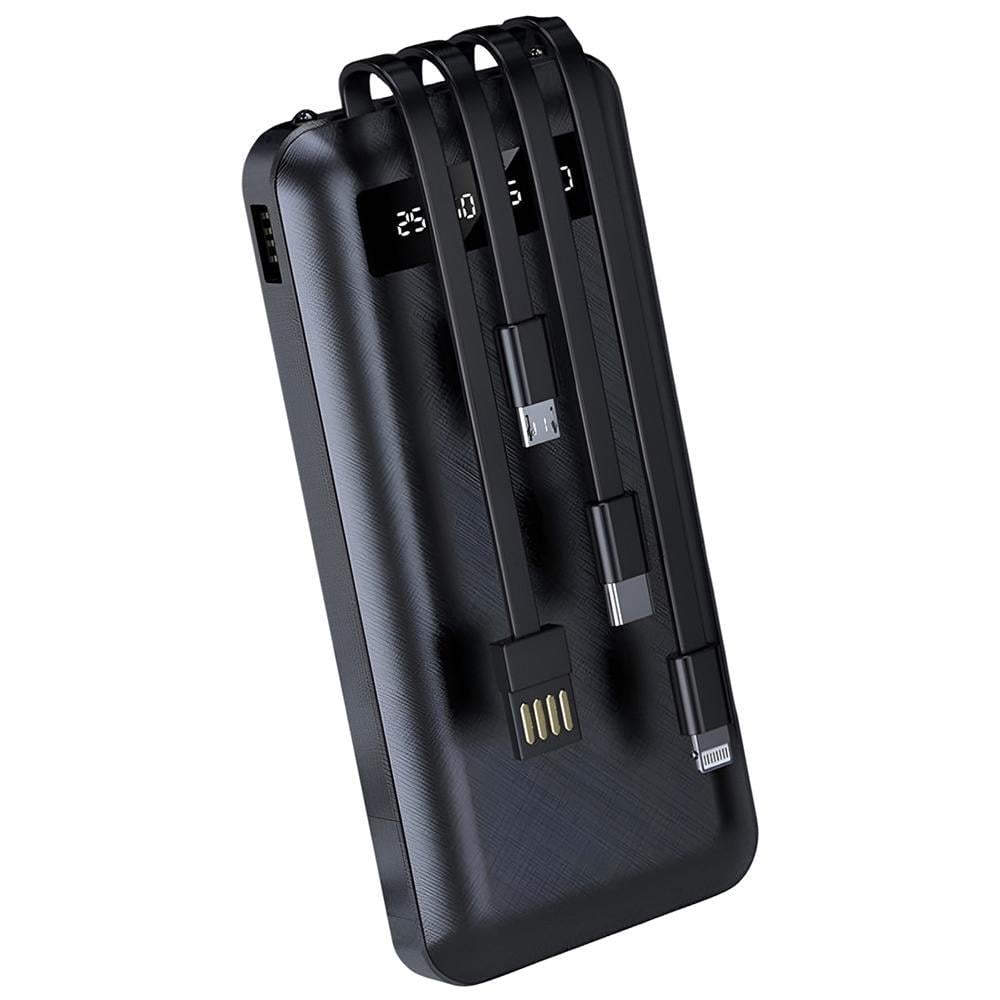 Повербанк PFT 80020 со встроенными кабелями Type-C/lightning/micro USB-A и фонарем 20000 mAh Черный (6089e2a5)