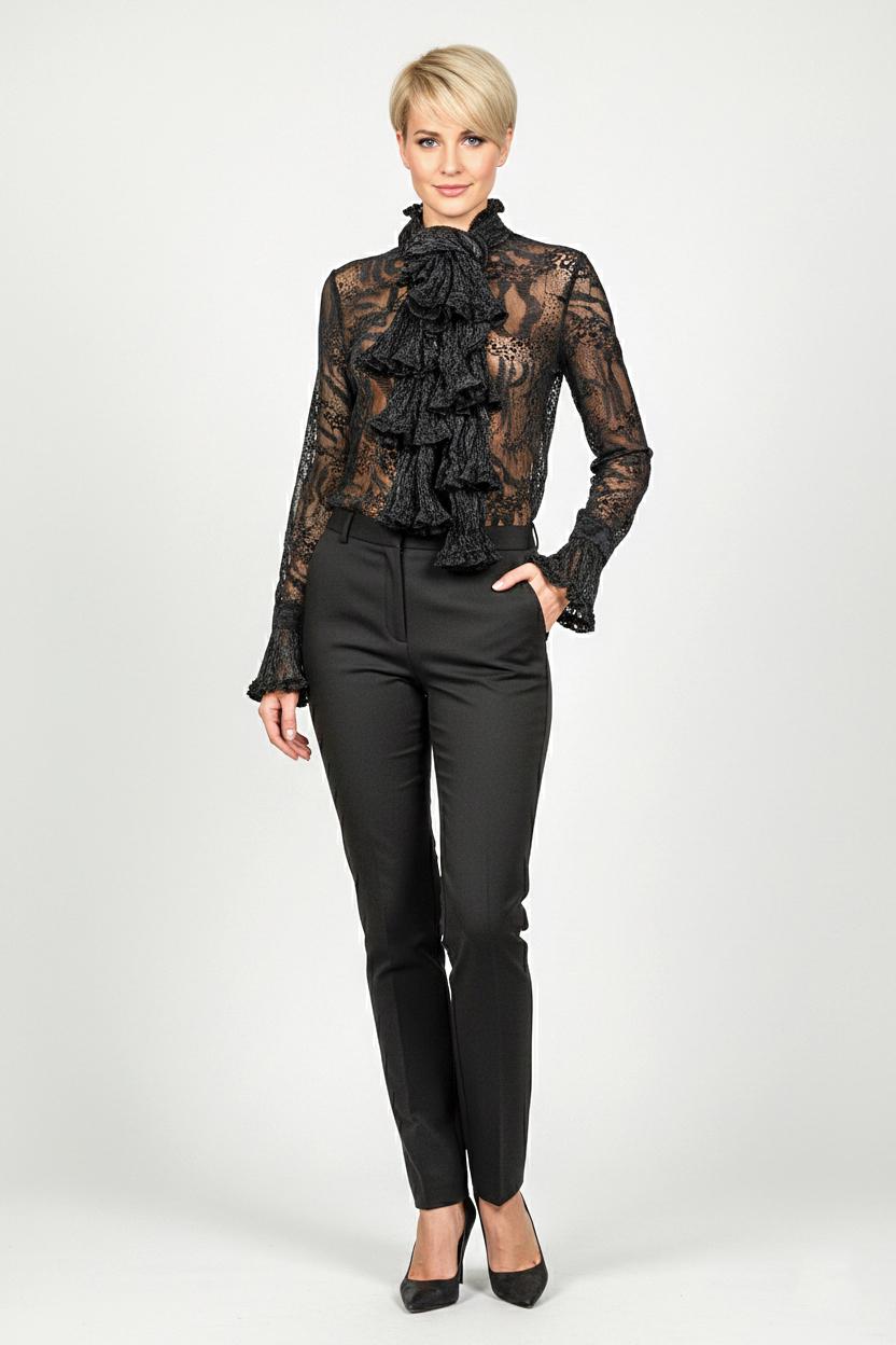 Блуза жіноча з органзи з шарфом Forza Viva LW-116679-3 р. 48 Чорний (LW-116679-3-48)