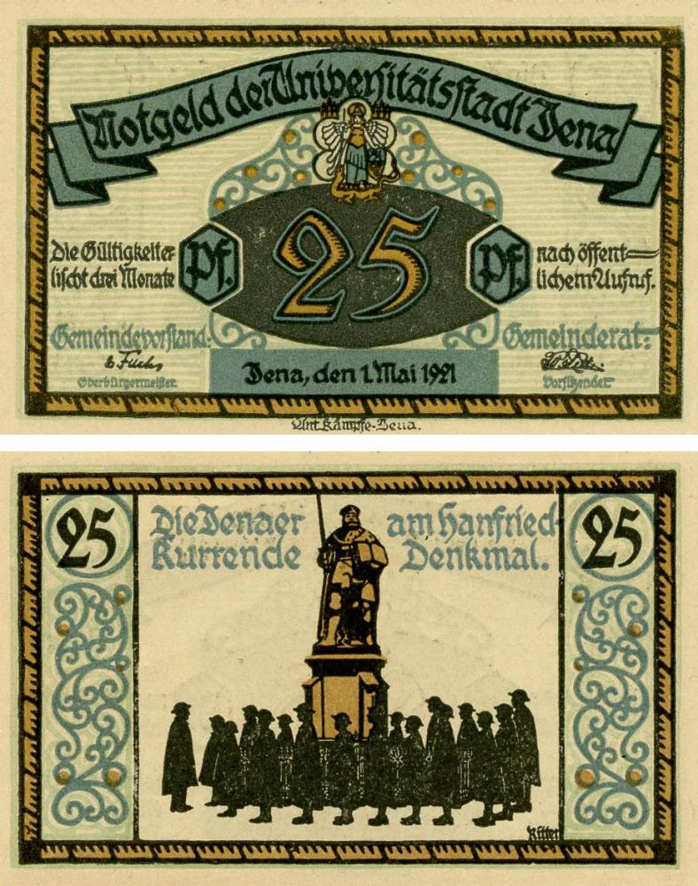 Коллекционная банкнота Германия Нотгельд 25 пфеннигов 1921 F-VF Йена (Б18903)