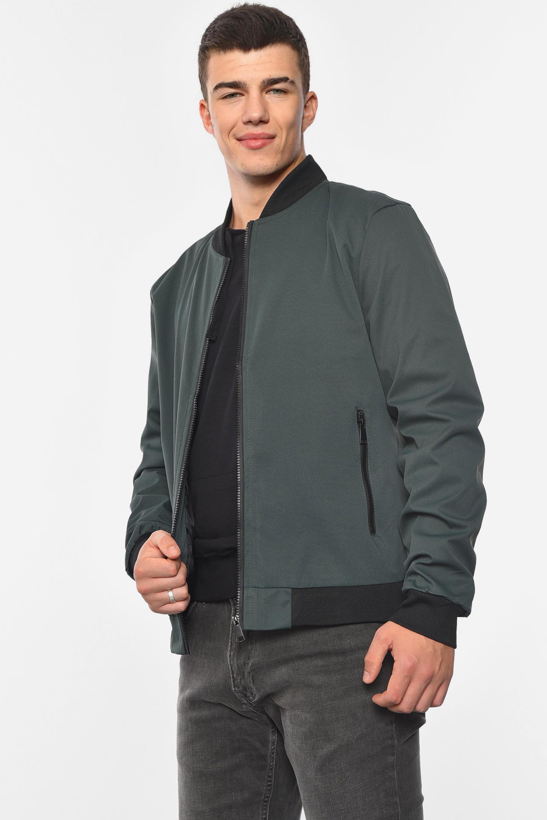Бомбер мужской однотонный 2XL Темно-зеленый (190558) - фото 2 Бомбер мужской однотонный 2XL Темно-зеленый (190558) - фото 2