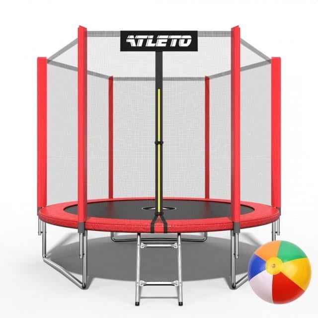 Батут детский с сеткой и стремянкой Atleto с мячом 252 см Красный (2505369096)