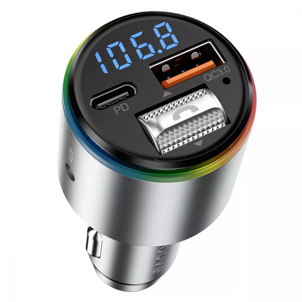Зарядний пристрій в автомобіль в автомобіль Proove FM Launcher 30 Вт з RGB-підсвічуванням Silver (27316827) - фото 2