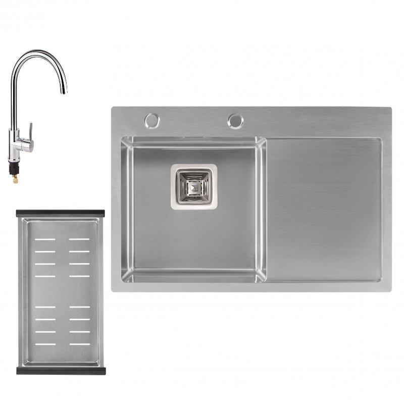 Мойка для кухни Qtap DK6845L Qtap и смеситель для кухни Qtap Spring 007F-2 с подключением к фильтру (32726.)