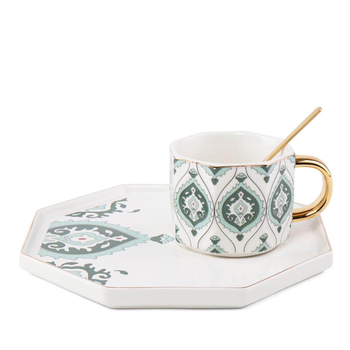 Керамическая чашка с подносом Elisey 1000 и 1 ночь 210 мл Зеленый (8904-005)