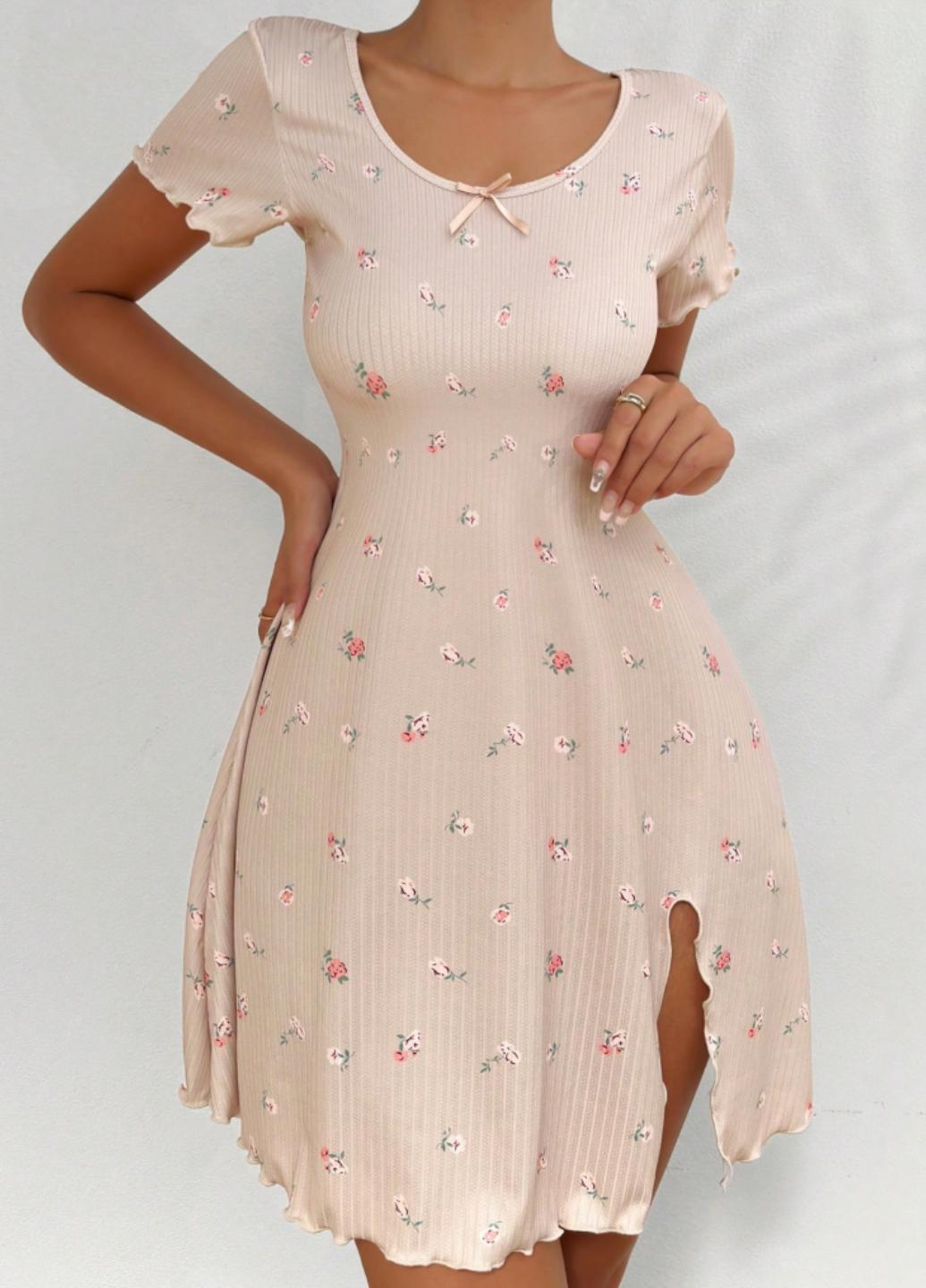 Ночная рубашка женская Summer Flowers в рубчик XL Бежевый (1847-48-01) - фото 4