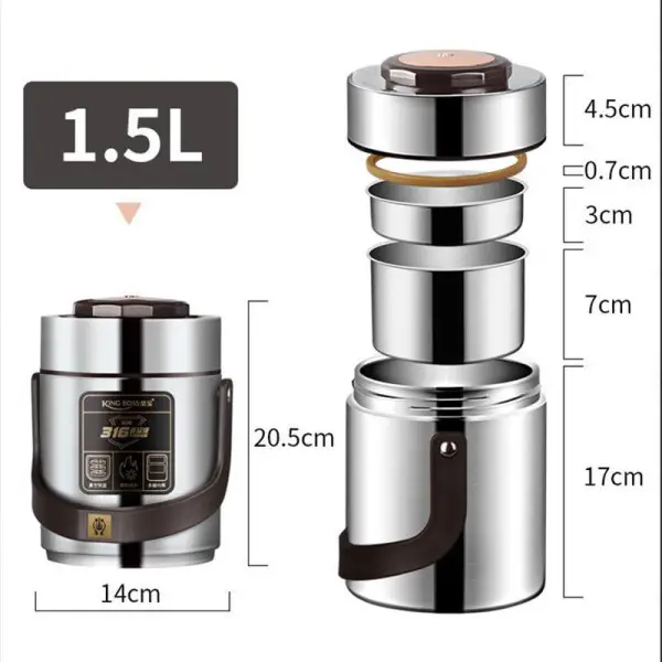 Термос для еды King Boss с двумя металлическими контейнерами из нержавеющей стали 1,5 л Красный (147-107-HP156R) - фото 2 Термос для еды King Boss с двумя металлическими контейнерами из нержавеющей стали 1,5 л Красный (147-107-HP156R) - фото 2