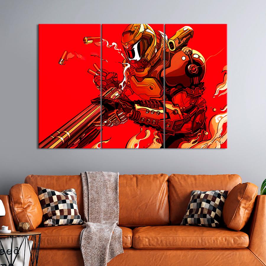 Настенний декор Охотник на монстров Doom Eternal на красном фоне 156x100 см (A201-3)