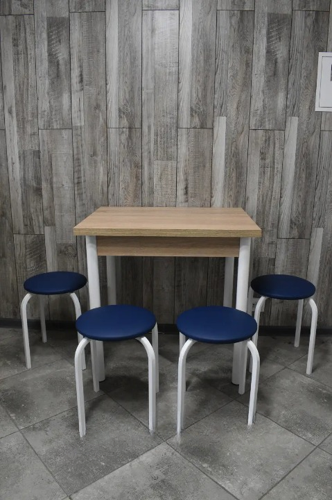 Кухонний комплект стіл Оскар розкладний і 4 табурети Стандарт 60х80х75 см/80х120х75 см Синій/Білий/Дуб сонома (2547656769)