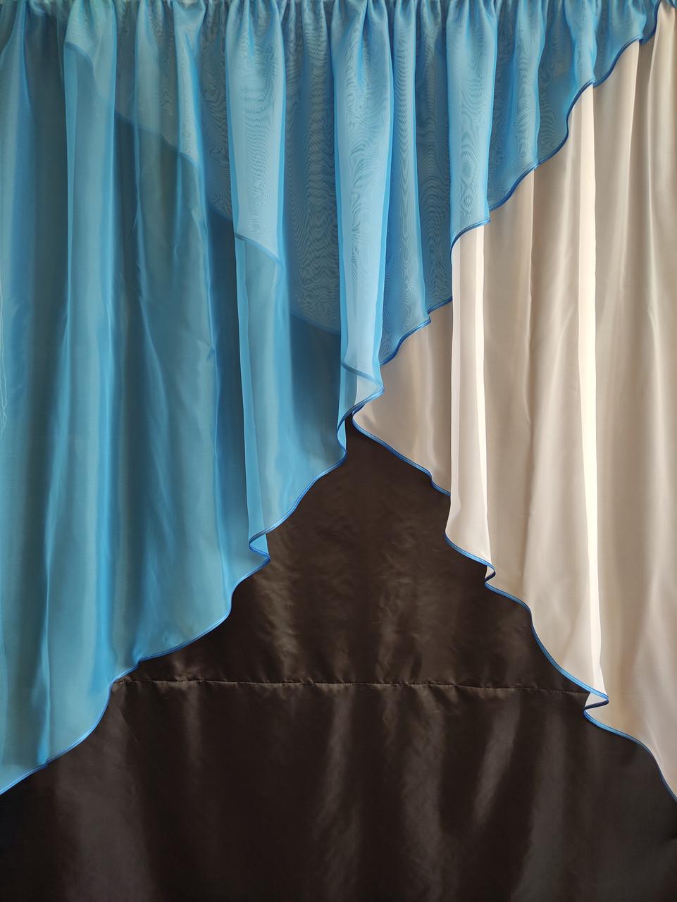 Занавеска шифоновая 300х170 см Белый с голубым (уш-01г) - фото 1 Занавеска шифоновая 300х170 см Белый с голубым (уш-01г) - фото 1