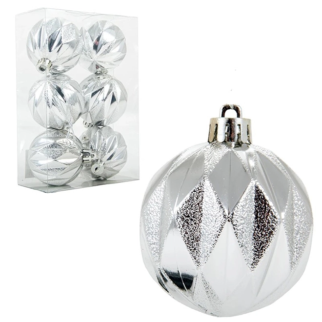 Набір пластикових срібних новорічних куль GIF2459-3 6 шт. 6 см (43089)