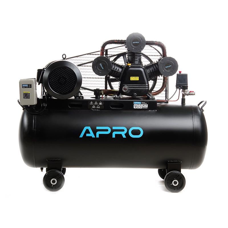 Компресор трьохциліндровий пасовий Apro OFBD-200X 8 Бар 7,5 кВт 1050л/хв 200л 380В 2 крана з оливою 1 л (658ad572)