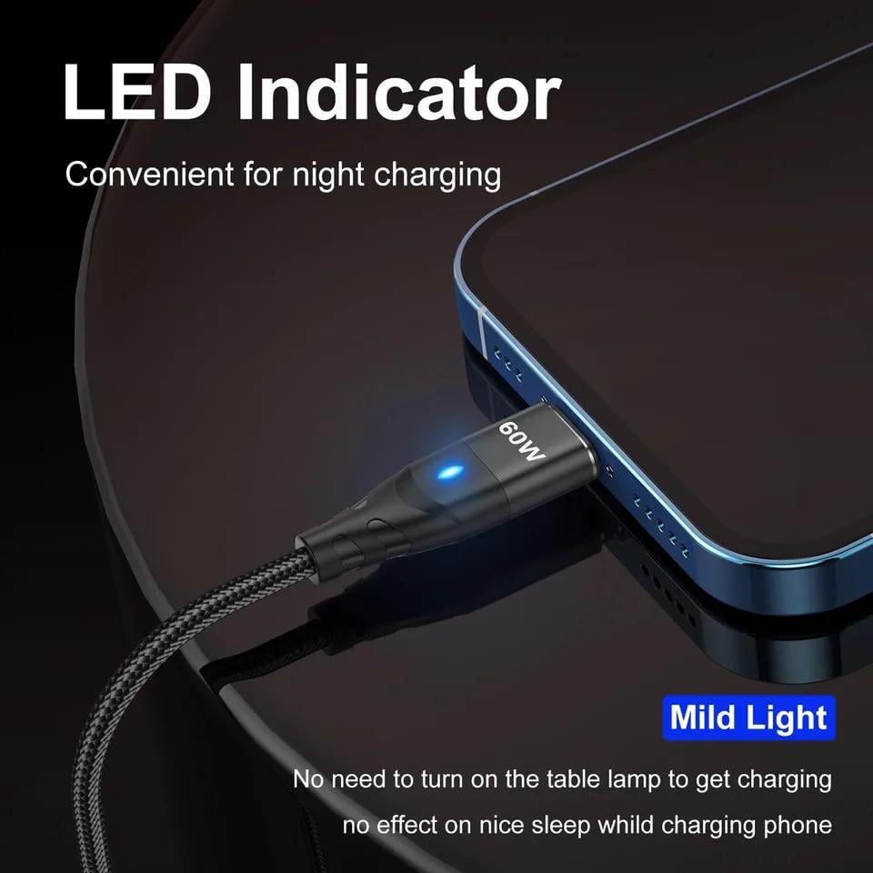 Кабель магнитный Uslion 2в1 Type-C-Type-C/Usb-a-Type-c PD 60w Fast Charge 1 м Black (25397364) - фото 3