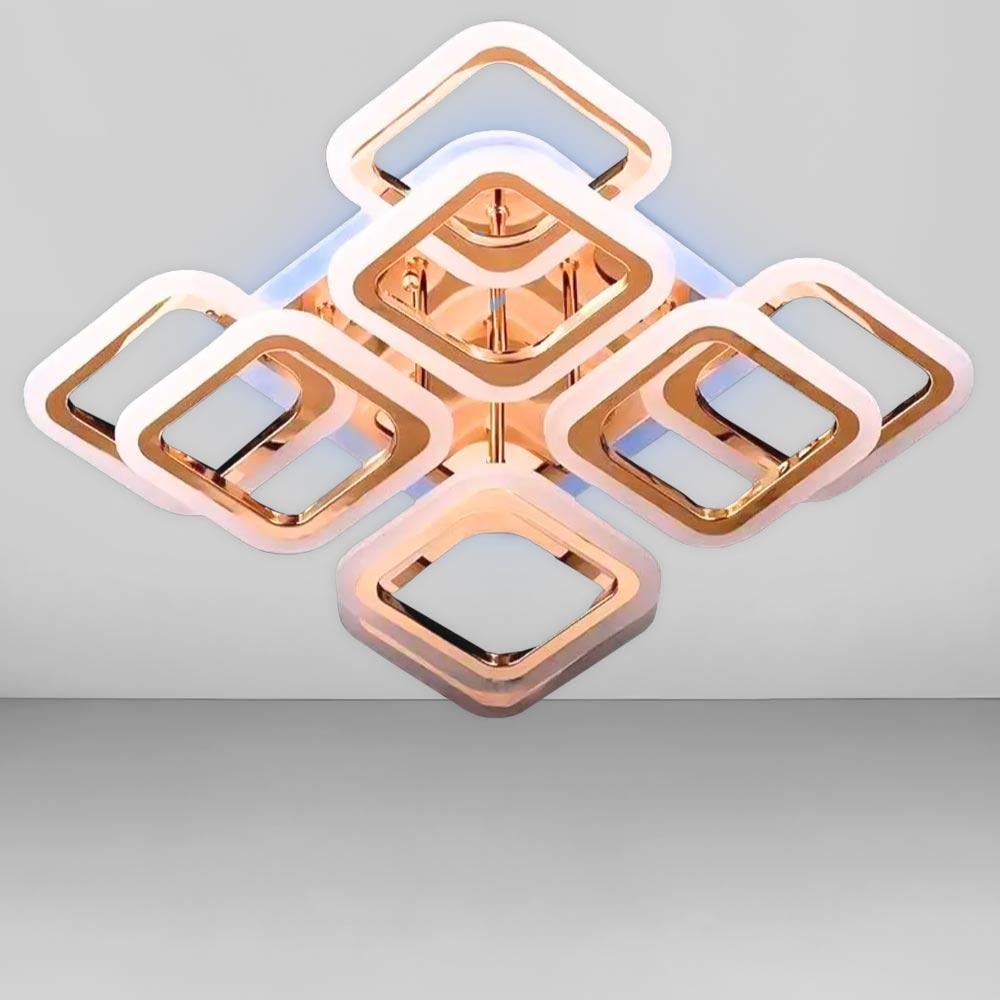 Люстра стельова світлодіодна Light House SL-18185/4+4C FG+RGB 144W Dimmer 3000-6000 120х450х450 мм Золотий