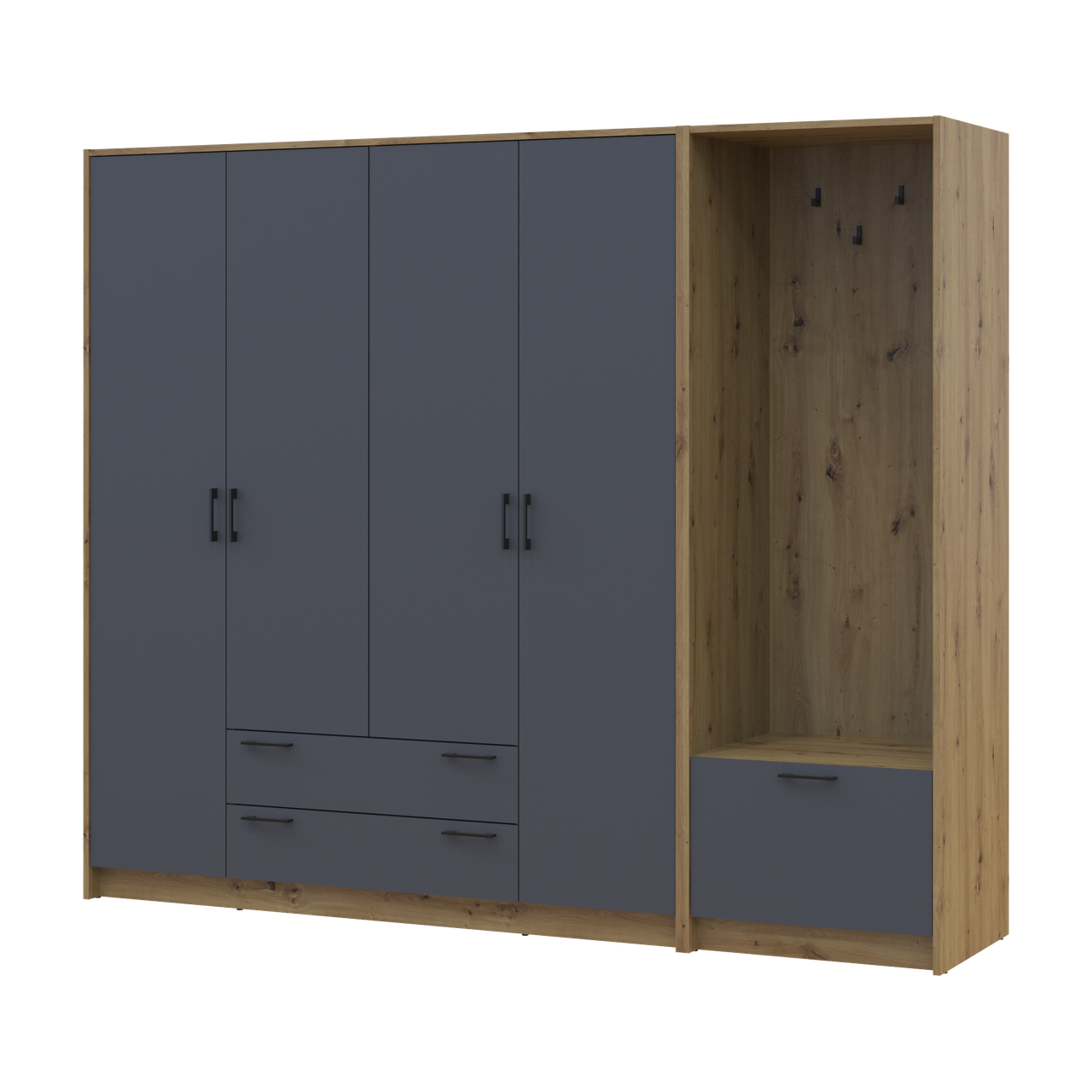 Шафа для одягу Doros Ронді з вішалкою 4 ДСП 220х52х195 см Дуб Артізан/Графіт (42005293) Шафа для одягу Doros Ронді з вішалкою 4 ДСП 220х52х195 см Дуб Артізан/Графіт (42005293)