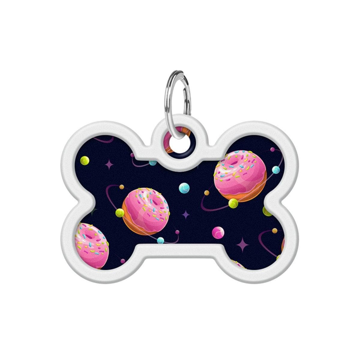 Адресник металевий для собак та кішок Waudog Smart ID Всесвіт пончиків з QR паспортом кістка 40х28 мм (0640-0218 Col)