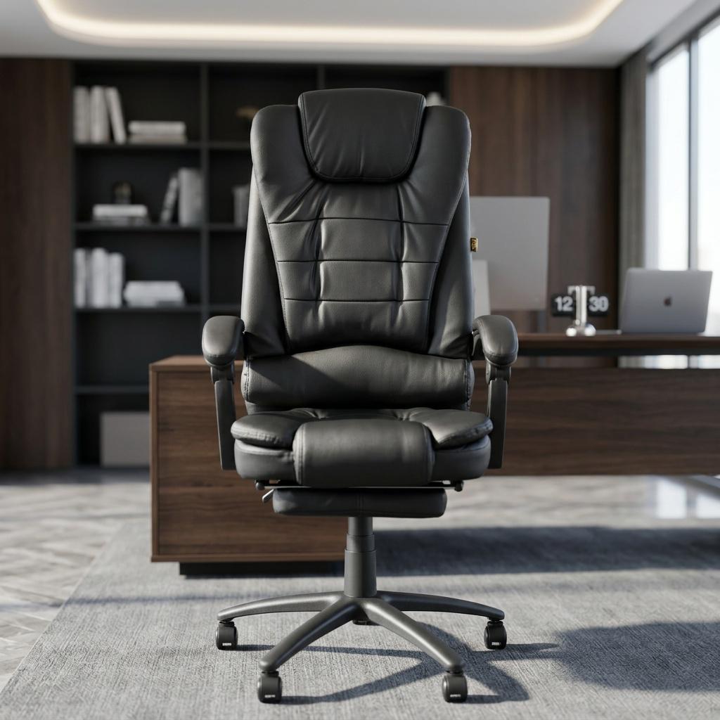 Офисное кресло Barsky Freelance Leather эргономичное с подставкой для ног Black (BFR-01) - фото 4