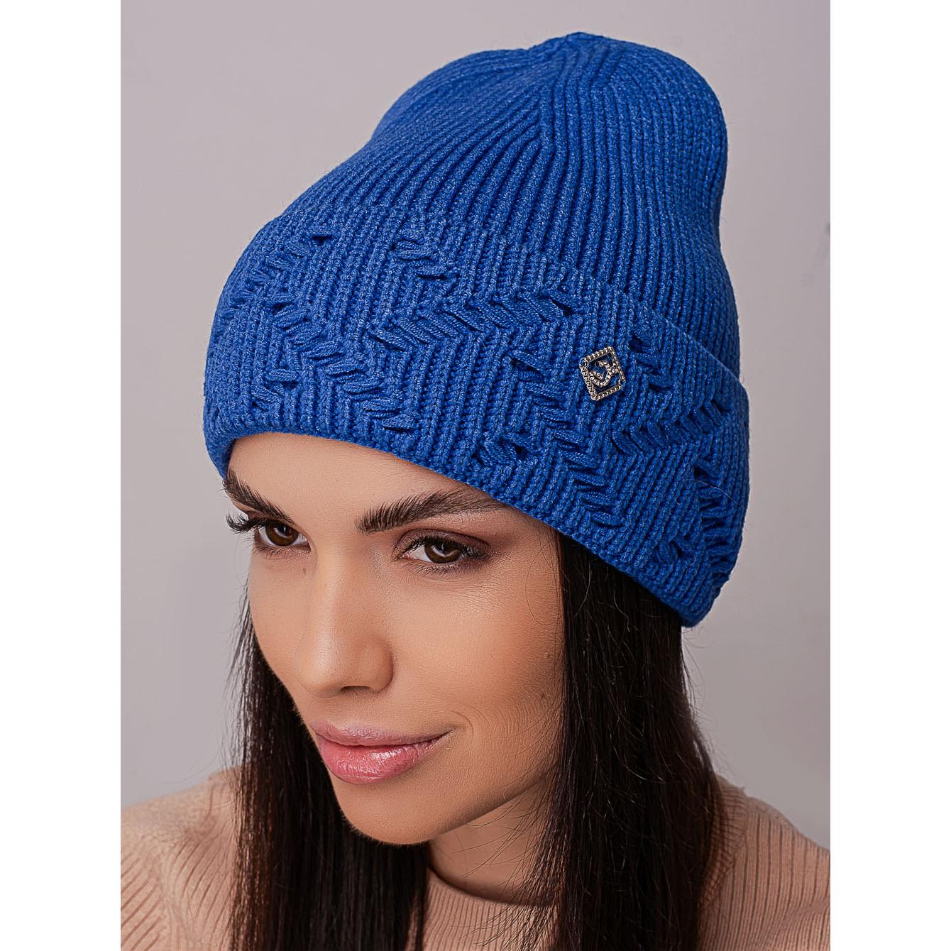 Шапка женский колпак без подкладки с узором на отвороте Leks Капри Электрик