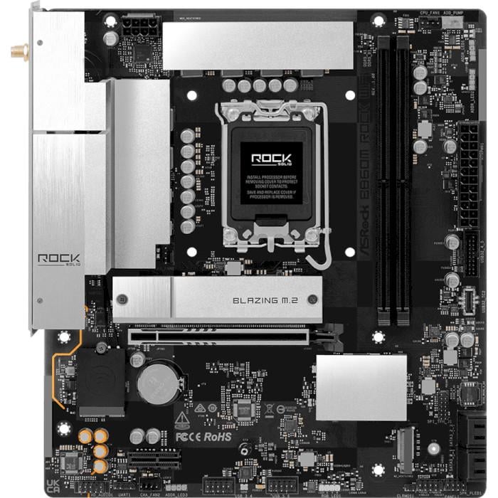 Материнская плата ASRock B860M ROCK Wi-Fi Micro-ATX sLGA1851 Intel B860 2xDDR5 2xM.2 4xSATA DP HDMI 2.5GbE Black (35226995)