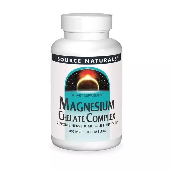 Магний хелат комплекс Source Naturals Magnesium Chelate Complex 100 мг для сердца и нервов 100 таблеток - фото 1