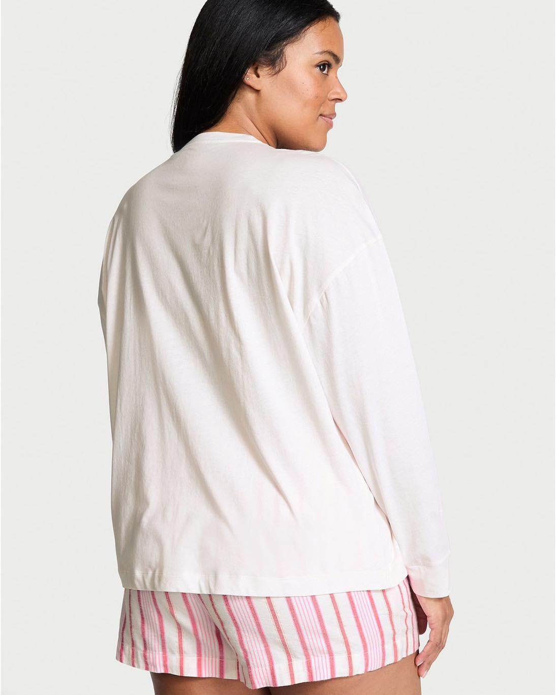 Піжама фланелева світшот/шорти Victoria's Secret Flannel Long-Sleeve Tee-Jama Set XS Білий (26811523D) - фото 2