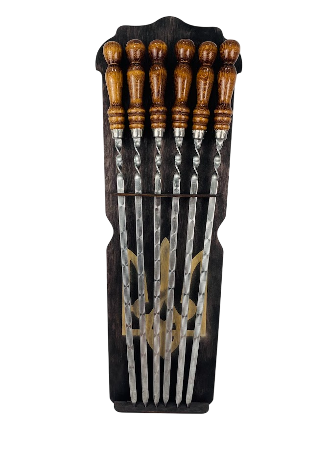 Набор шампуров настенный для пикника на 6 предметов ручной работы из нержавеющей стали на подставке Черный (124-10-NB-4001)