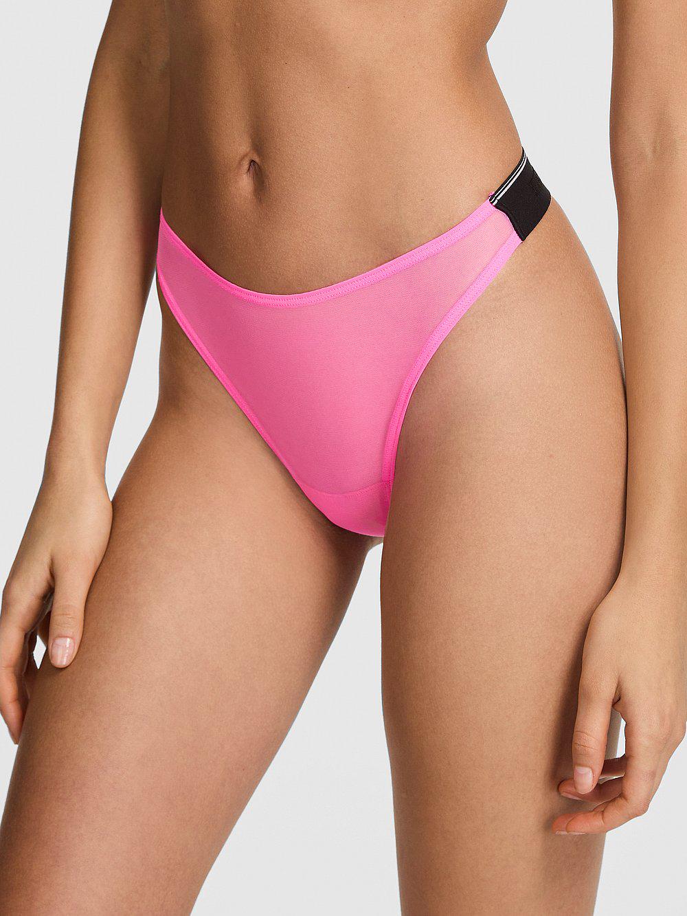 Трусики стрінги жіночі Victoria's Secret Logo Mesh High-Leg Thong Panty S Рожевий (27047875)