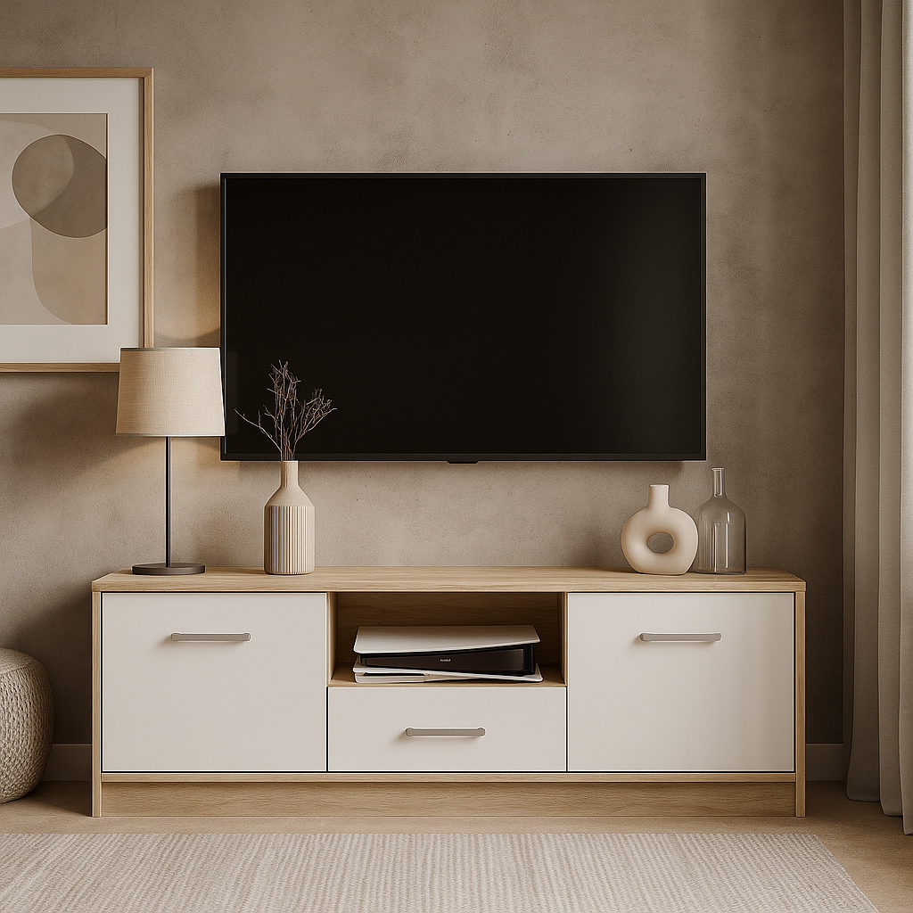 Тумба ТВ Mebel Service Tips 2Д1Ш 123х38х42 см Дуб самоа/Белый (31265759)