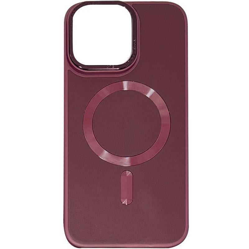 Противоударный кожаный чехол Bonbon Leather Metal Style with MagSafe для Apple iPhone 15 Plus (6.7") Бордовый / Plum