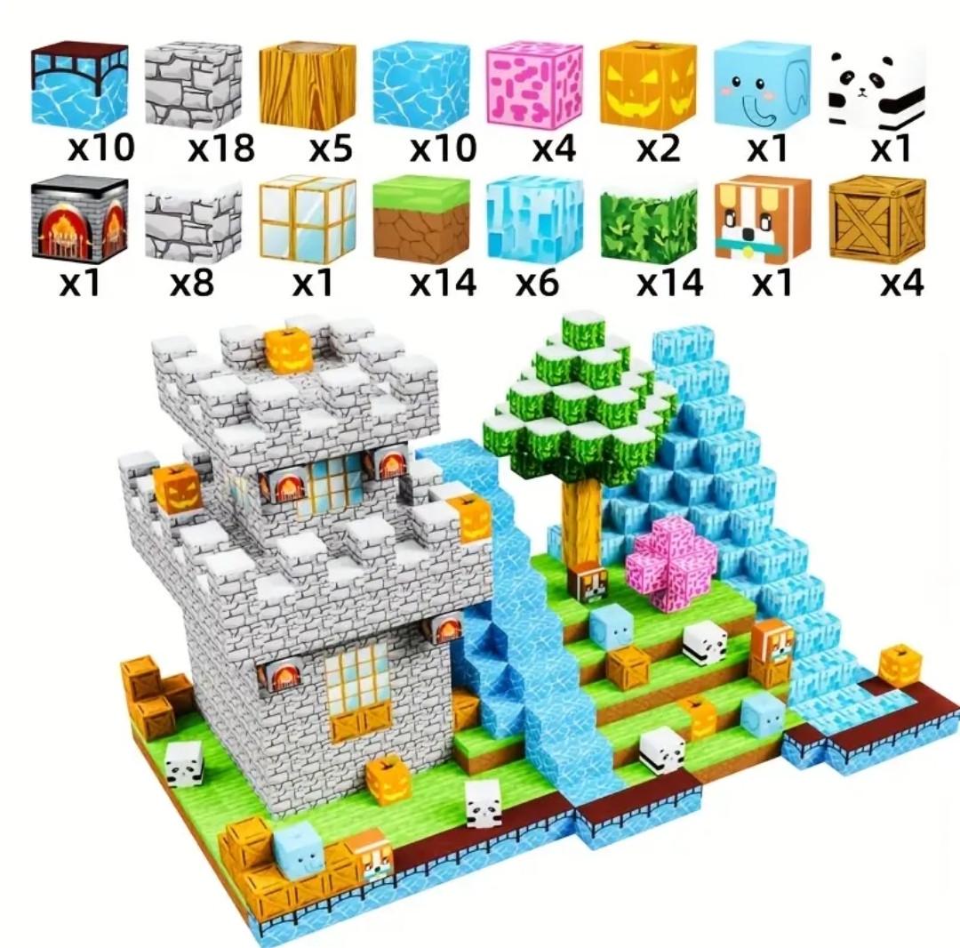 Конструктор магнітний Minecraft Замок в ліcі з водоспадом 100 кубиків - фото 2 Конструктор магнітний Minecraft Замок в ліcі з водоспадом 100 кубиків - фото 2