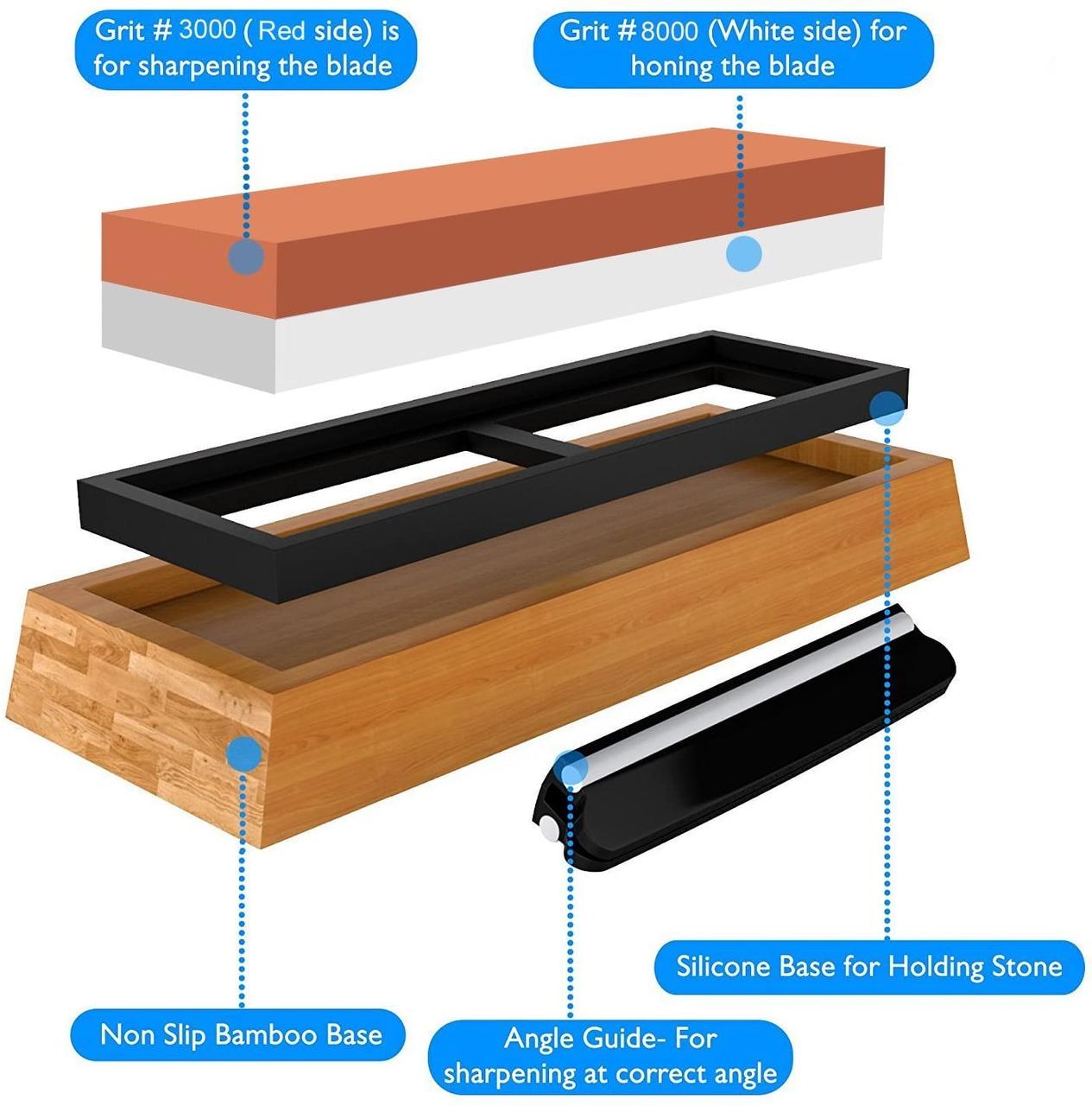 Точильный набор для ножей Корунд START-3 с бамбуковой подставкой #3000/#8000 3 предмета - фото 6