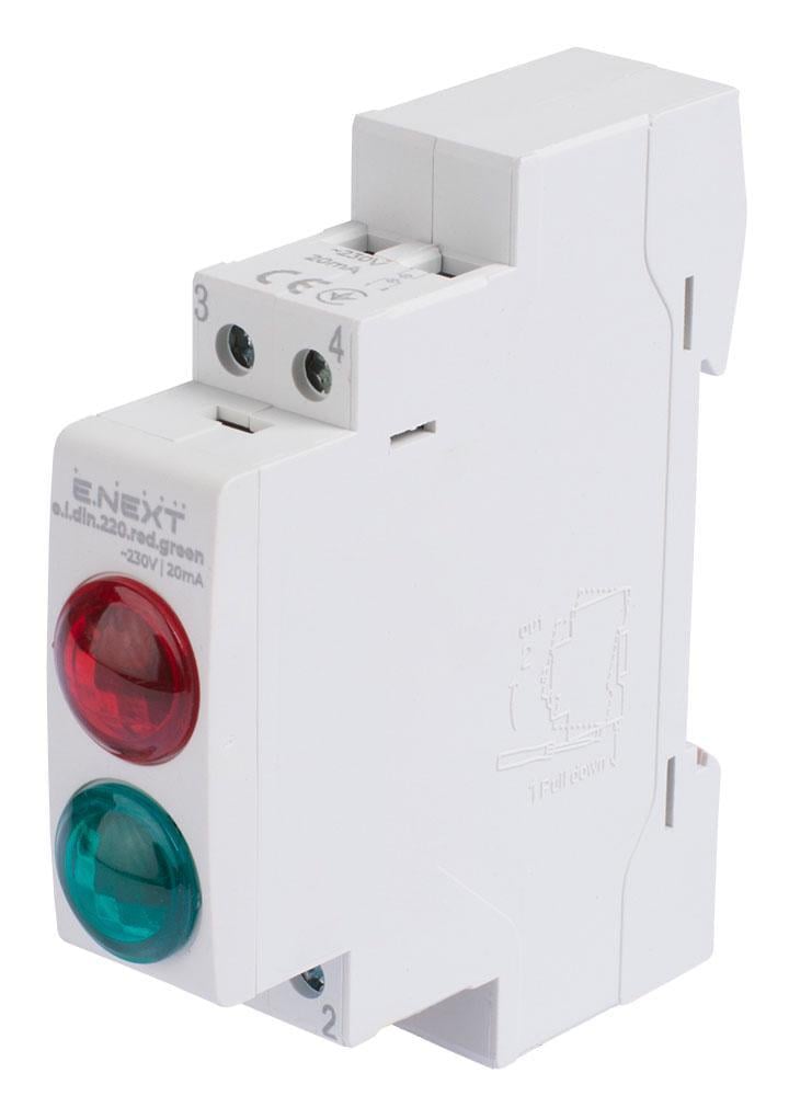 Арматура модульна сигнальна E.NEXT e.i.din.220.red.green AC 230V Червоно-зелений [p059007]