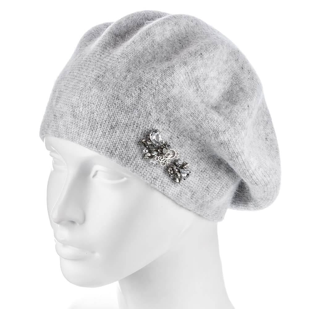 Берет женский Actrics WH778 из ангоры двойной на ножке с камнями L/57-58 Пепельный