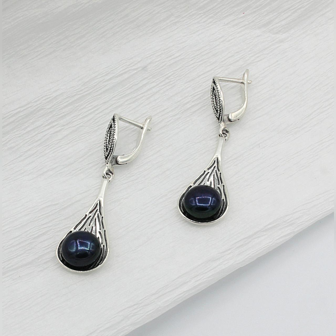 Серебряные серьги с черным жемчугом Авокадо - фото 2 Серебряные серьги с черным жемчугом Авокадо - фото 2