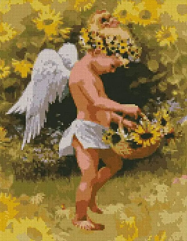 Картина по номерам Strateg Люди Маленький ангел в подсолнечниках в термопакете 40х50 см (VA-1583-mt)