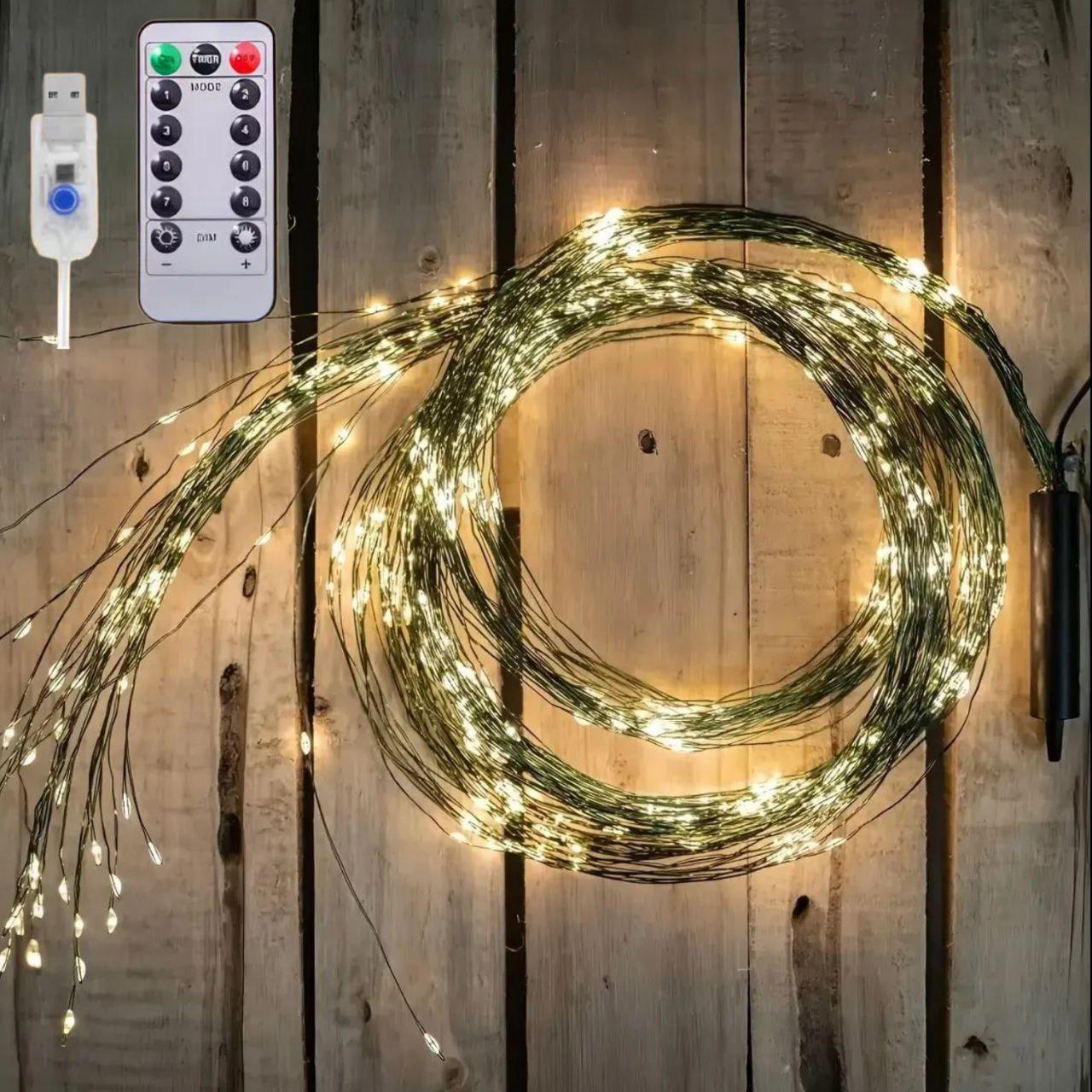 Гирлянда Конский хвост 0074/МК USB 2 м 10 нитей с пультом 8 режимов Теплый белый (31097740)