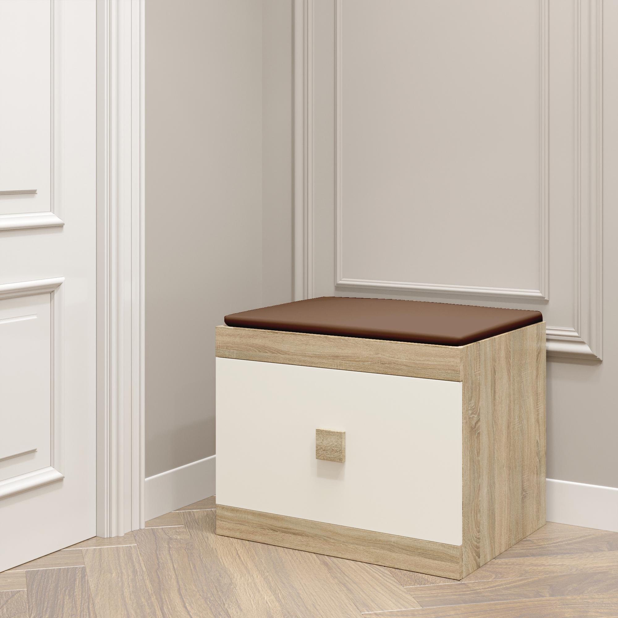 Тумба для взуття Еверест Соната ТО-600 з подушкою Дуб сонома/Білий (EVR-2210) - фото 2 Тумба для взуття Еверест Соната ТО-600 з подушкою Дуб сонома/Білий (EVR-2210) - фото 2