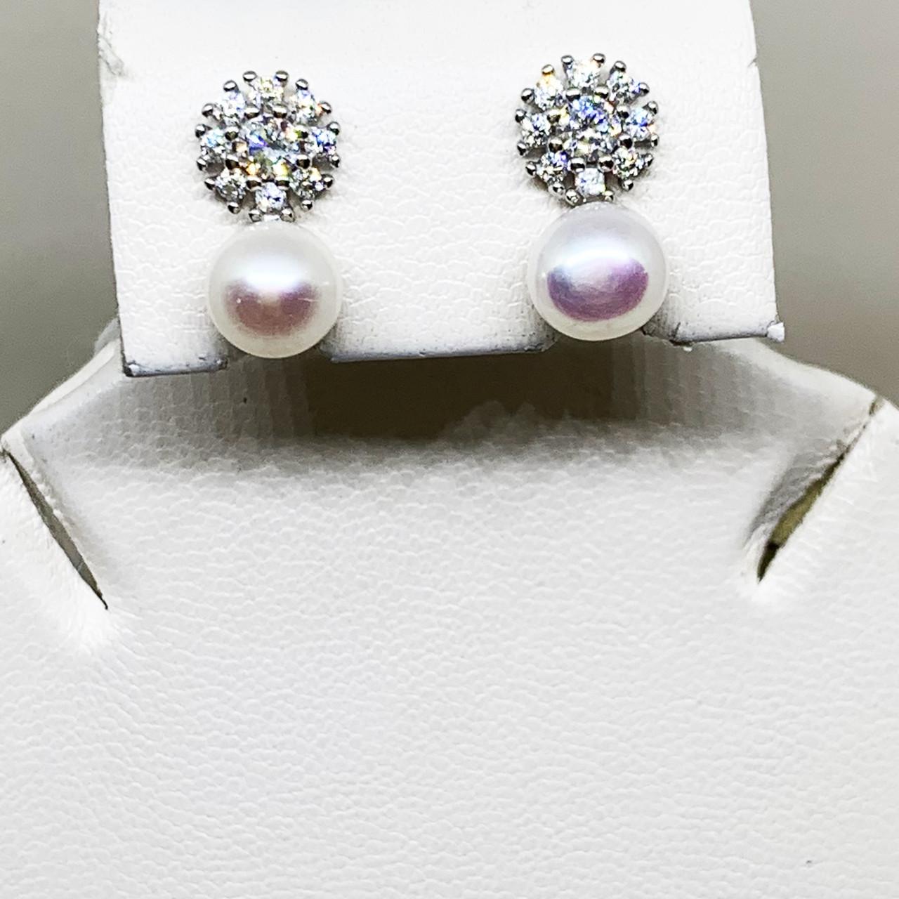 Серьги серебряные с жемчугом и кубическим цирконием 2,97 г (1696894726)