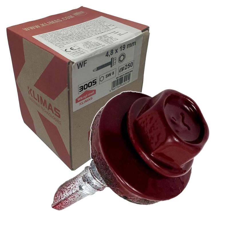 Саморез кровельный по металлу Klimas Wkret-Met RAL 3005 4,8x19 мм 250 шт. - фото 1 Саморез кровельный по металлу Klimas Wkret-Met RAL 3005 4,8x19 мм 250 шт. - фото 1
