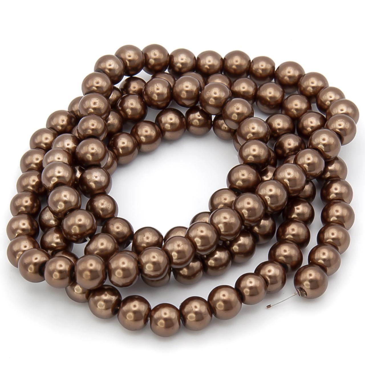 Бусины стеклянные на нитке под жемчуг 8 мм 80 см 105 шт. Коричневый (БЖ0008ш52)