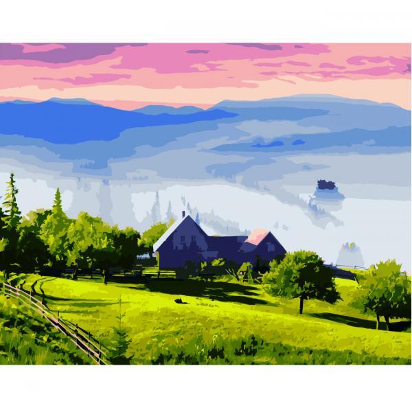 Картина за номерами Strateg Туманний краєвид 40х50 см термопакет (VA-2734)
