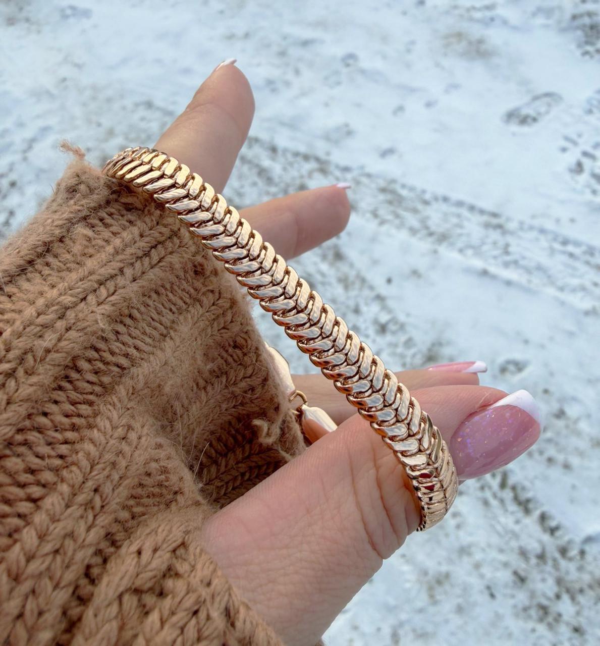 Браслет женский Xuping классическое панцирное переплет 18к 585п 19 см Золотой (50-008)