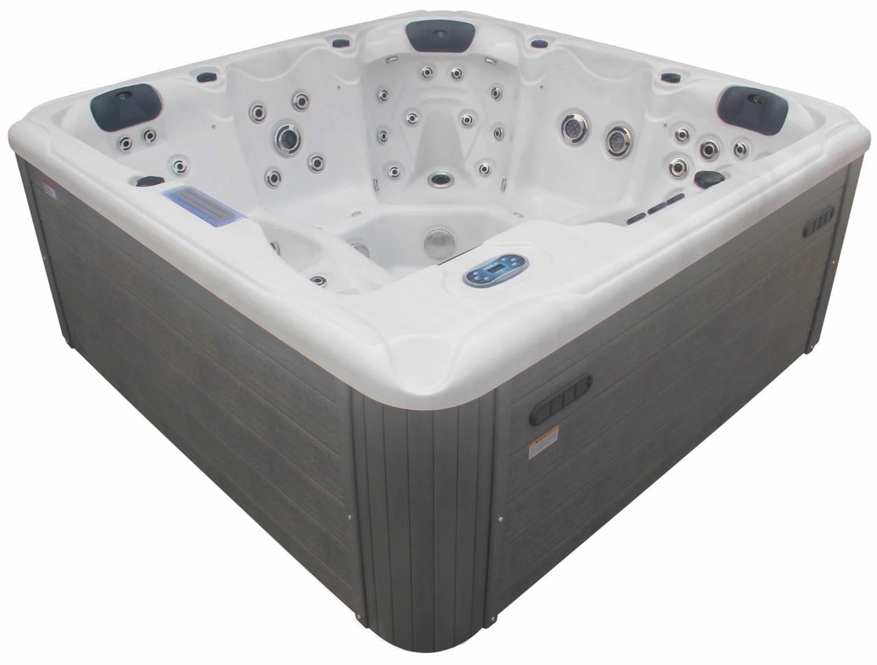 СПА-бассейн Aquajoy Santorini 220x220x95 см на 5 человек/гидромассажный/89 форсунок Серебристо-белый мрамор (20925)