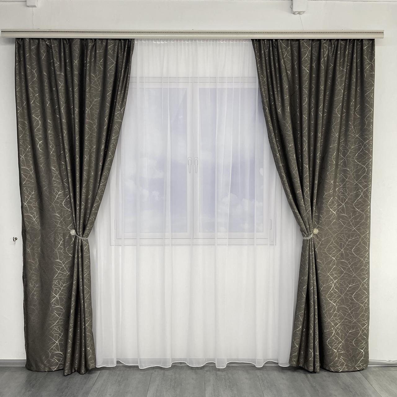 Шторы льняные с рисунком 150х270 см Темно-коричневый (SH-M17-8) Шторы льняные с рисунком 150х270 см Темно-коричневый (SH-M17-8)